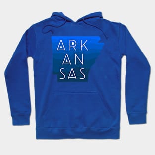 Arkansas Map in Blue with Arkansas Text Hoodie